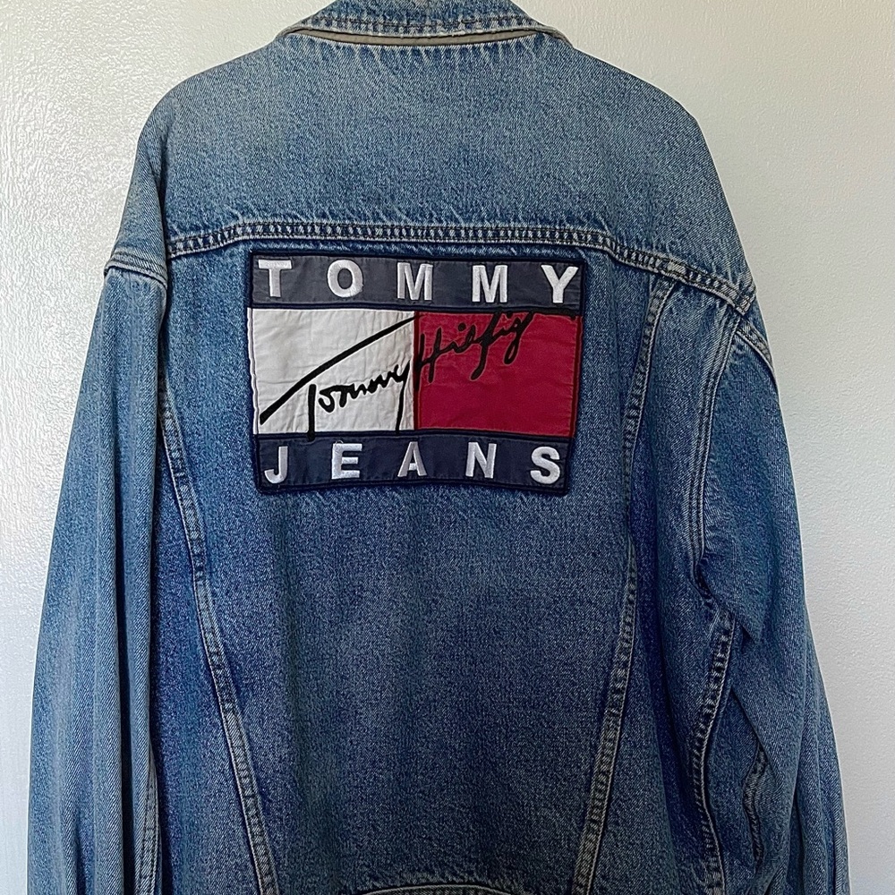 Vintage Rare Tommy Hilfiger Denim Jacket Big Logo Tommy Jeans Flag VTG Trucker